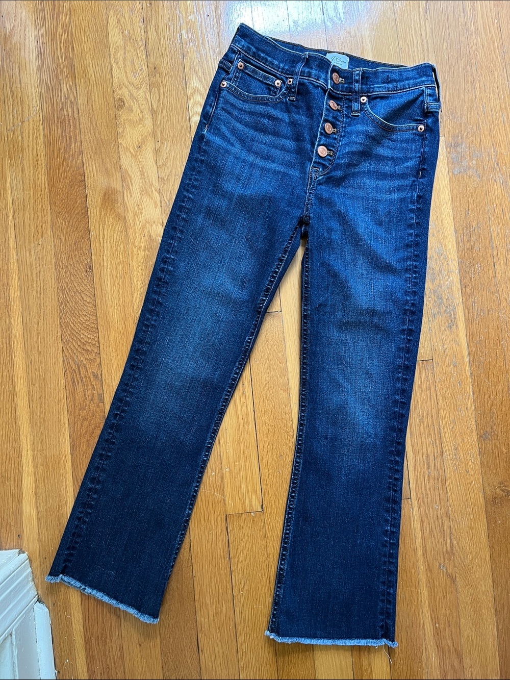 J.Crew Denim Billie Demi Boot Crop Dark Wash Raw Hem Button Fly Classic Jeans - Picture 5 of 14